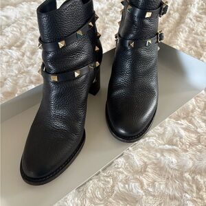 Valentino Garavani Black Leather Studded Booties